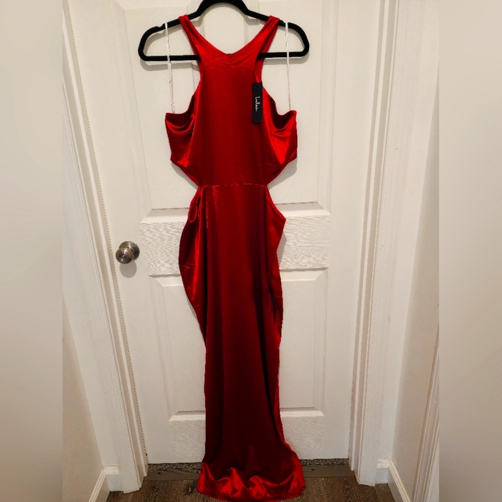 Magenta Satin Cutout Maxi